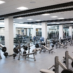 Weight room with bench press machines
